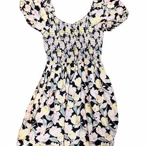 American Eagle Outfitters Floral Puff Sleeve Dress - Black and Yellow